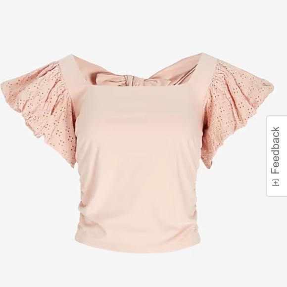 Express Square Neck Eyelet Sleeve Tie Back Tee✨ - Picture 4 of 15